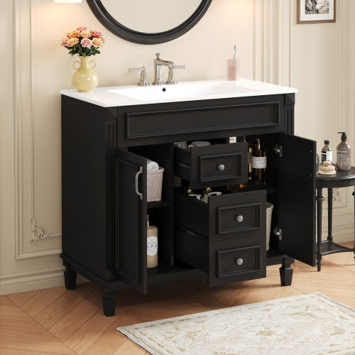 36'' Bathroom Vanity with Top Sink, Modern Bathroom Storage Cabinet with 2 Soft Closing Doors and 2 Drawers, Single Sink Bathroom Vanity