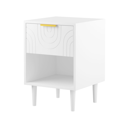 22.83'' H Modern White Nightstand with One Drawer and Open Shelf, Gold - Accented Handle, Ideal for Bedroom Decor