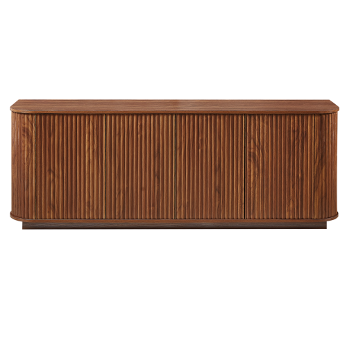 Walnut Wave Pattern Sideboard TV Stand 64 Inch Wide Storage Cabinet with Push to Open Doors