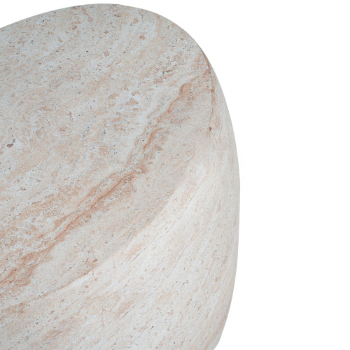 Outdoor/Indoor Lightweight Concrete Side Table,Oval Travertine Finish Accent Table