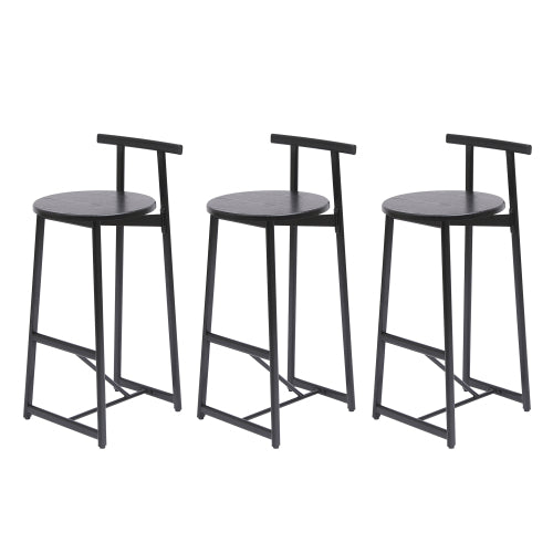 27inch H Barstool Set of 3 Wooden Round Bar Stools with Footrest Modern Kitchen Chairs for Counter (Black & Black)