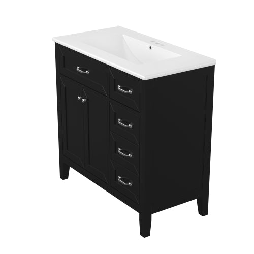 36" Bathroom Vanity with Sink Combo, Black Bathroom Cabinet with Drawers, Solid Frame and MDF Board (Old Sku:JL000007AAB)