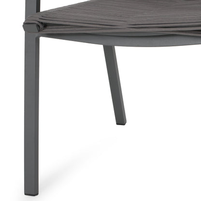 Outdoor Modern Aluminum Dining Chair with Rope Seat (Set of 2), Gray and Dark Gray