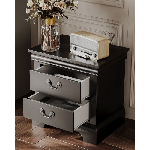 Classic 2-Drawer Solid Wood Nightstand, 22inchL, Antique Metal Pulls