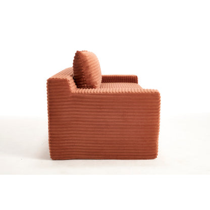 Orange Memory-Foam Convertible Loveseat Sofa-Bed Steel-Frame Corduroy No-Assembly Couch for Small Spaces
