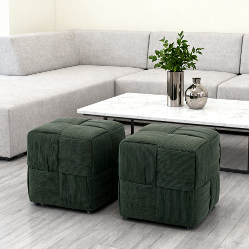 Green Square Corduroy Ottoman Footrest, 300 LBS Sturdy Wood Frame No-Assembly Multiuse Sofa Stool