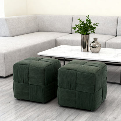 Green Square Corduroy Ottoman Footrest, 300 LBS Sturdy Wood Frame No-Assembly Multiuse Sofa Stool