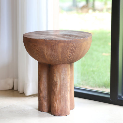 Iris Outdoor Patio Three-Legged Wood-Grain Round MGO Side Table, Brown
