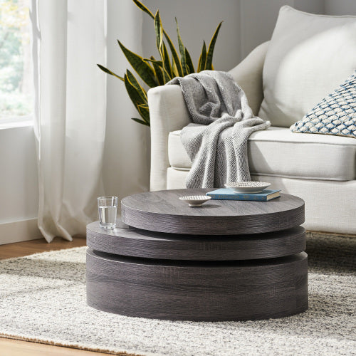 3-Layer Rotating Oval Coffee Table, Matte Black