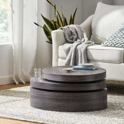 3-Layer Rotating Oval Coffee Table, Matte Black