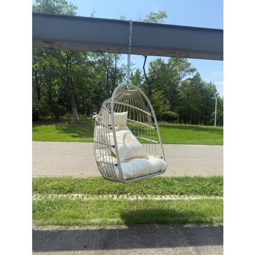 Outdoor garden rattan egg swing chair hanging chair PE hanging chair WHITE
