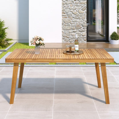 69" Acacia Wood Outdoor Dining Table with Slatted Top, 300 lbs Weight Capacity, Ideal for Patio & Garden Gatherings, Natural Color