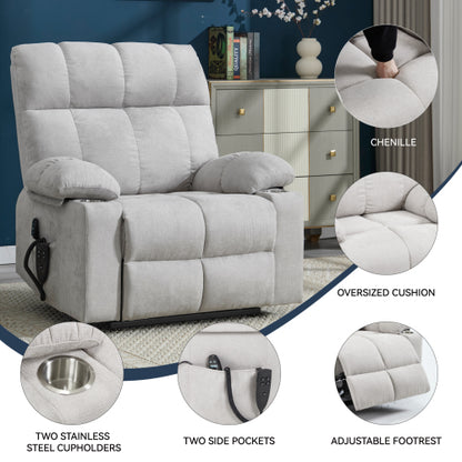 Beige Dual Motor Infinite Position Up to 350 LBS Chenille Power Lift Recliner Chair