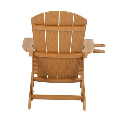 Lounge chair teak color, suitable for all seasons: Outdoor lounge chair, made of sturdy HIPS material, equipped with 304 stainless steel accessories.