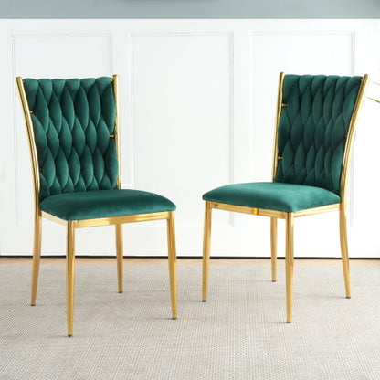 Velvet Upholstered Dining Chairs with Metal Legs, Set of 2, Green