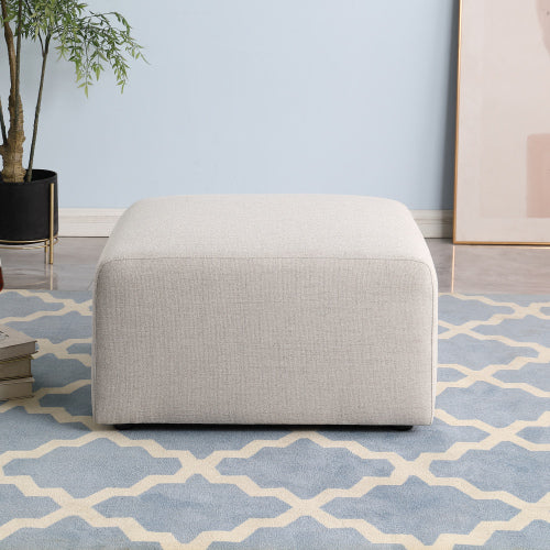 Beige Chenille Square Ottoman 29.92 inchx29.92 inch, Fully Assembled Multiuse Footrest for Living Room