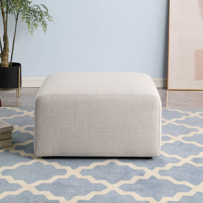 Beige Chenille Square Ottoman 29.92 inchx29.92 inch, Fully Assembled Multiuse Footrest for Living Room