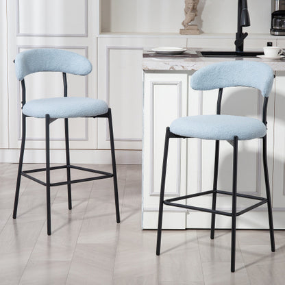 26inch  Counter height bar stools Teddy fabric cover kitchen island counter bar stool with black powder coating base and footrest(BLUE)