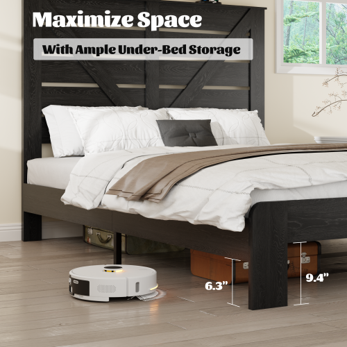 Full Bed Frame Headboard , Wood Platform Bed Frame , Noise Free,No Box Spring Needed and Easy Assembly Tool,Large Under Bed Storage, Black