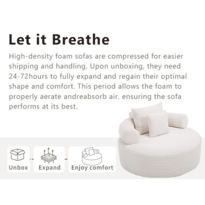 White Round Memory-Foam Sofa-Bed,Cloud Couch with 3 Pillows