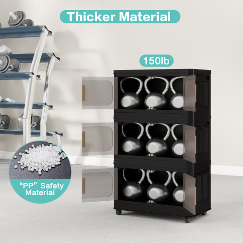 Folding Storage Cabinet with Wheels 5 Tier Collapsible Organizer Black