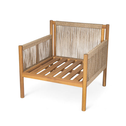 Modern Outdoor Woven Lounge Chair with Solid Wood Frame and Comfortable Polyester Cushions, Perfect for Patio, Garden, or Balcony