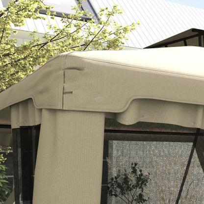 Outsunny 9.6' x 11.6' Patio Gazebo, Outdoor Canopy Shelter with 2-Tier Roof and Netting, Steel Frame for Garden, Lawn, Backyard, and Deck, Taupe