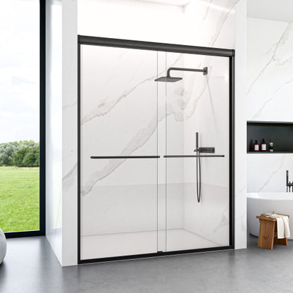 56"-60"W*72" H Semi-Frameless Double Sliding Shower Door, Bypass Shower Door, 1/4" (6mm) Thick SGCC Tempered Glass Door, Matte Black