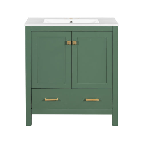 30 Inch Green Bathroom Vanity with Single Sink, Combination Under Counter Sink, Bathroom Storage Cabinet with 2 Doors and a Drawer, Soft Closure, Multifunctional Storage(WF324043)