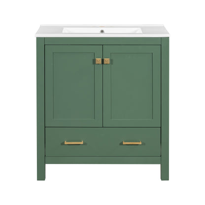 30 Inch Green Bathroom Vanity with Single Sink, Combination Under Counter Sink, Bathroom Storage Cabinet with 2 Doors and a Drawer, Soft Closure, Multifunctional Storage(WF324043)
