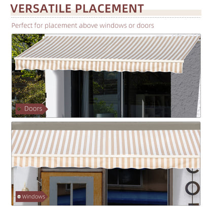 Outsunny 13' x 8' Retractable Awning, Patio Awnings, Sunshade Shelter w/ Manual Crank Handle, UV & Water-Resistant Fabric and Aluminum Frame for Deck, Balcony, Yard, Beige Stripes