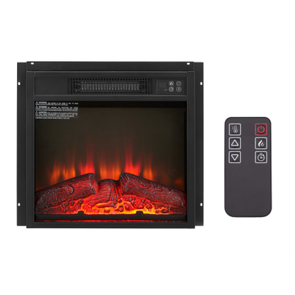 Electric Fireplace Insert 18" 1400W 120V ,Equipped with remote control, ultra thin heater with log set & realistic flame - BLACK