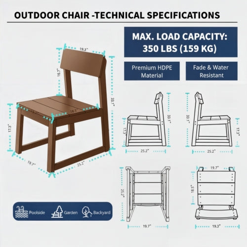 2-Pack Brown HDPE outdoor & garden backres Modernist Designt chairs