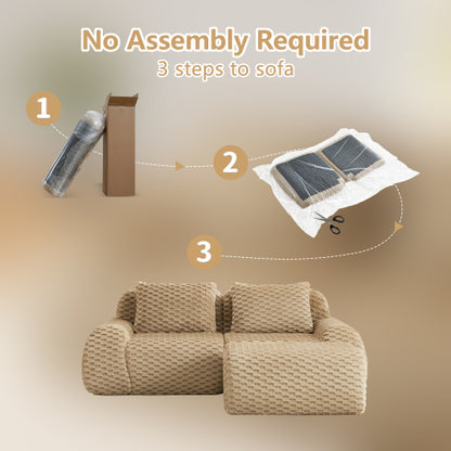 82 inch  Light-Camel Flannelette L-Shaped Modular Boneless Sofa,Ottoman