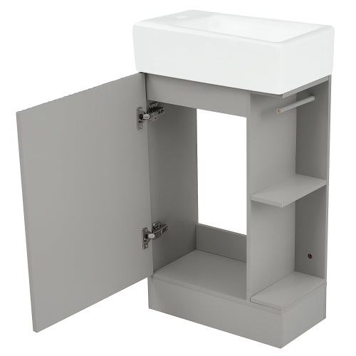 18.6" Bathroom Vanity with Sink, Bathroom Vanity Cabinet with Two-tier Shelf, Left or Right Orientation, Grey (Old Sku:WF308491AAE)
