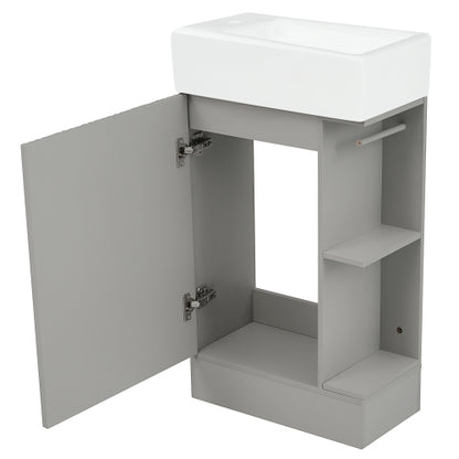 18.6" Bathroom Vanity with Sink, Bathroom Vanity Cabinet with Two-tier Shelf, Left or Right Orientation, Grey (Old Sku:WF308491AAE)