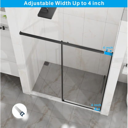 Goodyo 60" W x 72" H Sliding Shower Door, Semi-Frameless Glass Shower Door, 1/4" (6mm) Thick Tempered Clear Glass with Easy-clean Coating, Stainless Steel Hardware, Matte Black