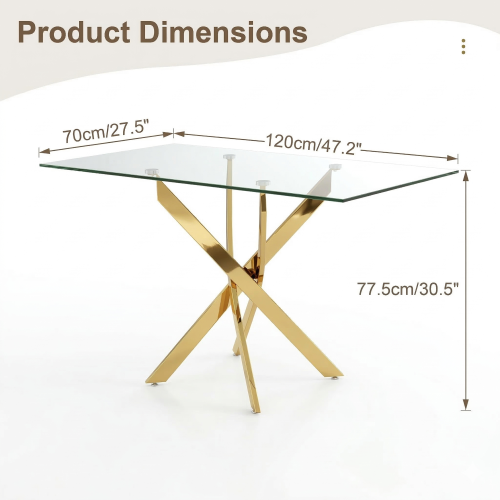 47.24 Inch Tempered Glass Table with Gold Legs
