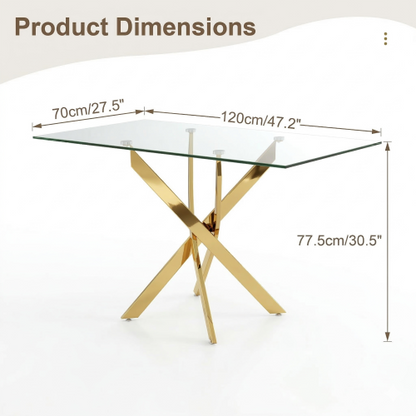 47.24 Inch Tempered Glass Table with Gold Legs
