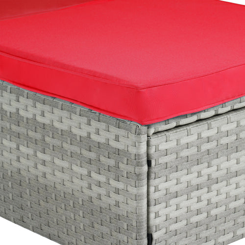 Outdoor Chaise Lounge Chair Set of 2 with Patio Pool Chairs Tanning Lounges for Outside,Beach Rattan Recliners with Adjustable Backrest, Table, Cushion for Poolside Backyard Garden