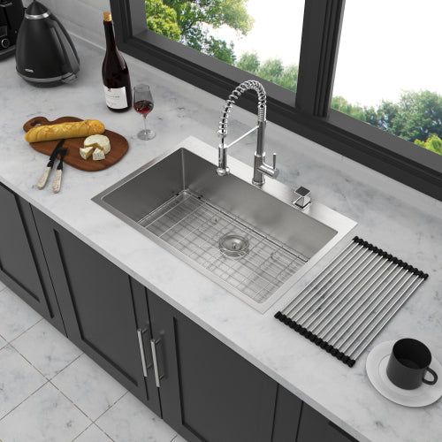 33 x 22 x 10 inch Kitchen Sink Drop In 16 Gauge Stainless Steel 33" Single Bowl Topmount Kitchen Sink Basin