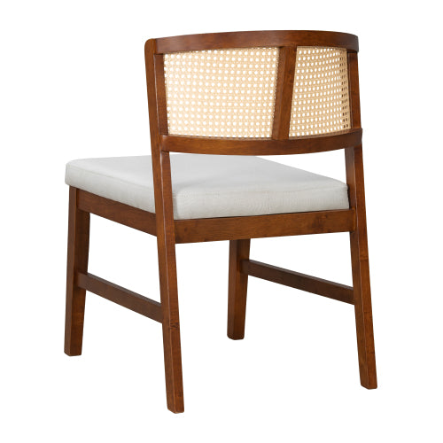 Rattan Dining Chairs Set of 2, Upholstered Kitchen Side Chairs with Curved Cane Back & Rubber Wood Frame