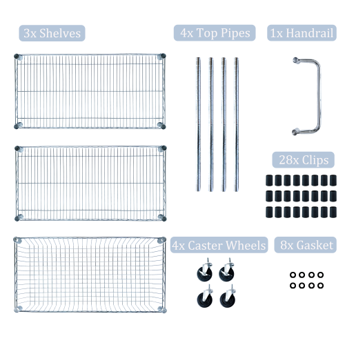 Heavy Duty Rolling Utility Cart,3 Tier Rolling Carts with Wheels,with Handle Bar  Shelf Liners,Storage Cart for Kitchen,Restaurant,Plant Display,Chrome