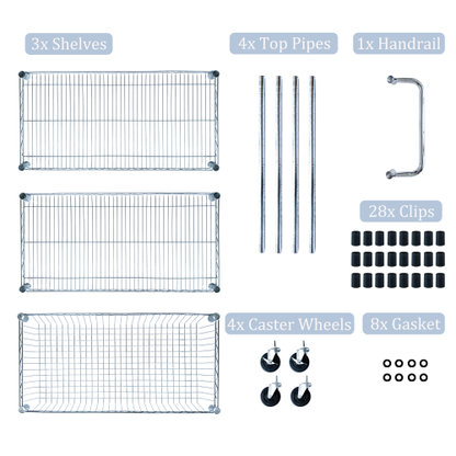 Heavy Duty Rolling Utility Cart,3 Tier Rolling Carts with Wheels,with Handle Bar  Shelf Liners,Storage Cart for Kitchen,Restaurant,Plant Display,Chrome