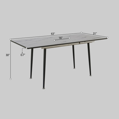 5-Piece White Extendable MDF Dining Set, Expandable Table & 4 Grey Suede Chairs with Metal Base