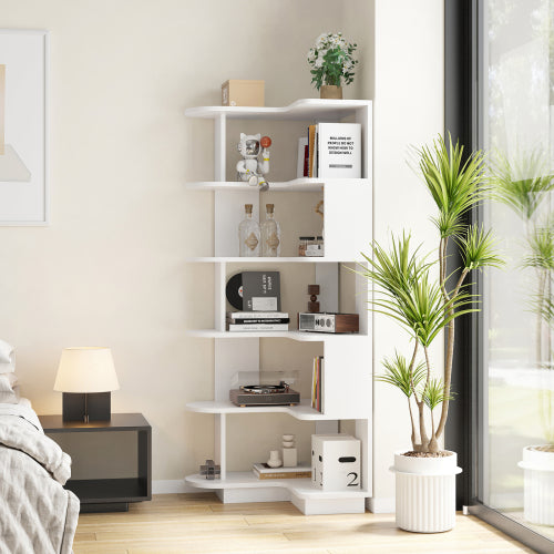 white 5-Tier L-Shaped Corner Bookshelf Freestanding Open Storage Shelf Home Office Space-Saving Display Rack