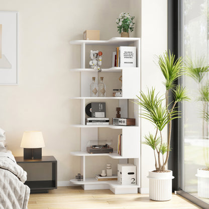 white 5-Tier L-Shaped Corner Bookshelf Freestanding Open Storage Shelf Home Office Space-Saving Display Rack