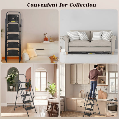 4 Step Ladder, Folding Step Stool with Non-Slip Wide Pedals, Soft Handle