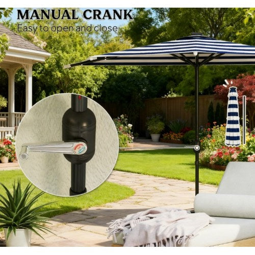 UPF 30+ Small Balcony Umbrella,Half Umbrella Outdoor Patio Umbrella,Vented Half Patio Umbrella with Crank Ribs, Porch Umbrella