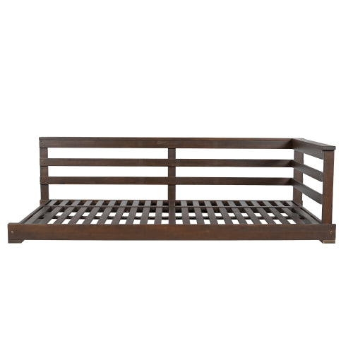 Country Patio Wooden Twin Size Swing Daybed Porch Swing Frame with 4pcs 96-inch Hemp Ropes for Backyard, Garden, Brown